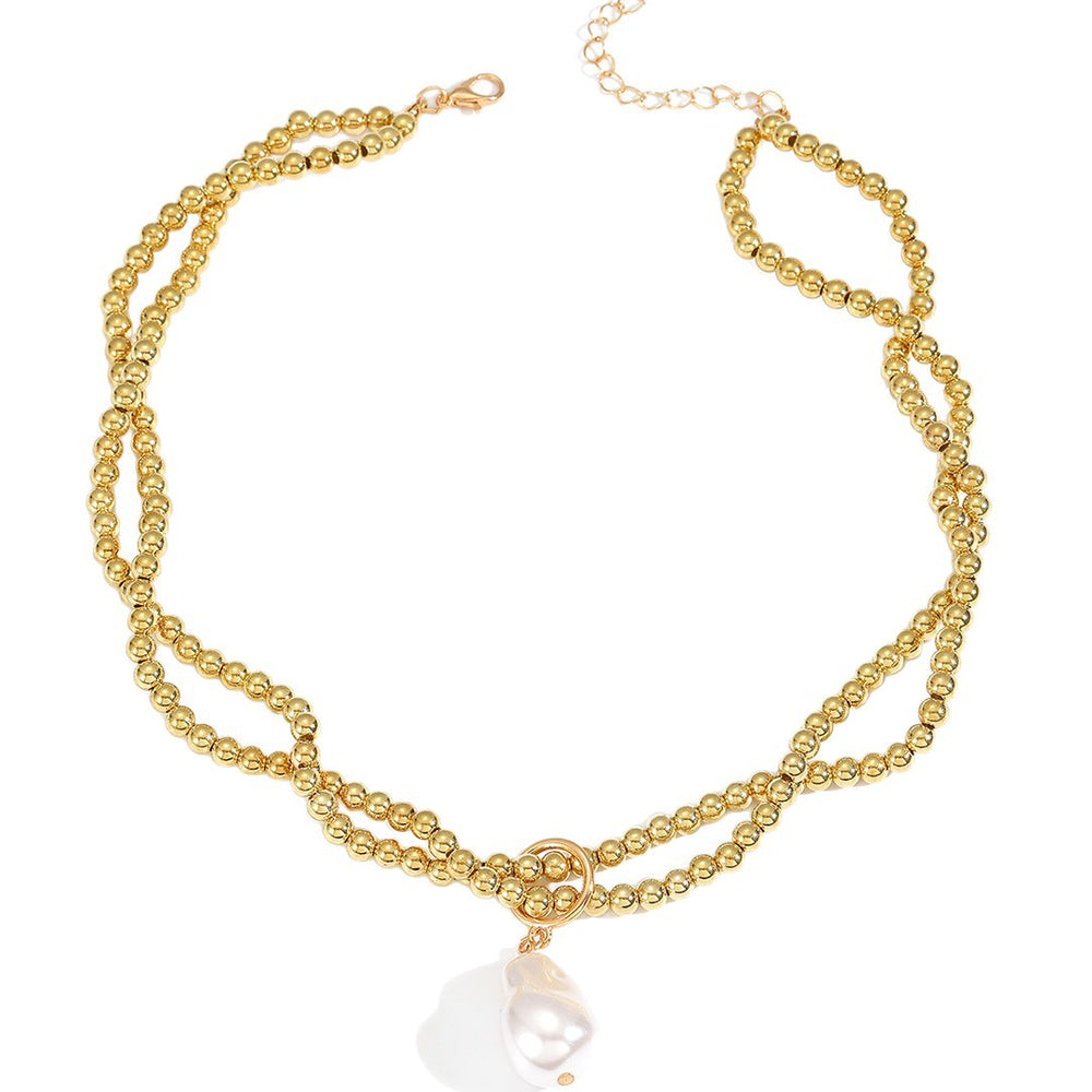 European and american cross-border retro minimalist faux pearl teardrop pendant necklace - unique design round beaded wrap choker