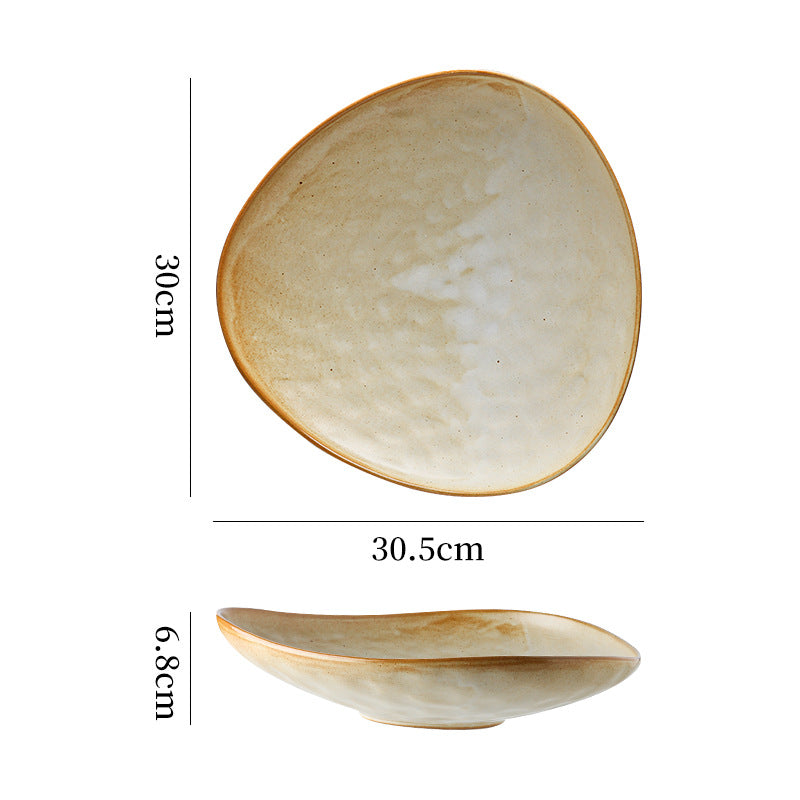 Personalized ceramic retro stoneware ceramic tableware triangular dessert plate restaurant hotel business ceramic salad plate