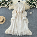 Frenchretro heavy industry embroider sequin mesh embroider strap waist single breasted dress women's elegance long skirt