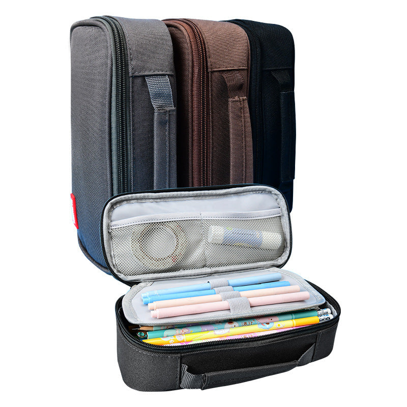 Large capacity canvas three-dimensional pencil case, simple portable student stationery box,  e-commerce  Oxford cloth pencil case