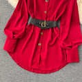 Unique petite tie-waist dress - autumn women's high-end, stunning, elegant long-sleeve white shirt dress