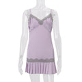 european and american women's clothing  spring new arrival: sweet & sultry lace trim v-neck cami pleated dress
