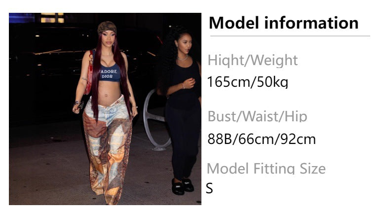 spring new arrival: cross-border distressed denim wide-leg cropped pants with chain, leather, and 3d print – women's casual trousers
