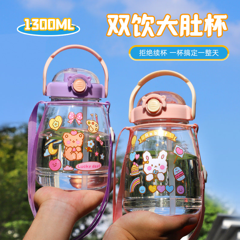 Summer kids' big belly cup - large capacity straw water bottle -  new student water bottle - perfect for school
