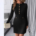 european and american spring new arrival: knitted textured solid color slim-fit sweater dress