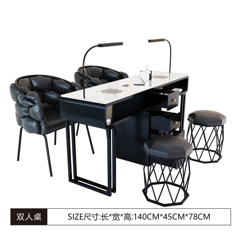 New arrival: extra-wide 45 turbine engraved grade vacuum marble & porcelain surface multifunctional minimalist nail table and chair set