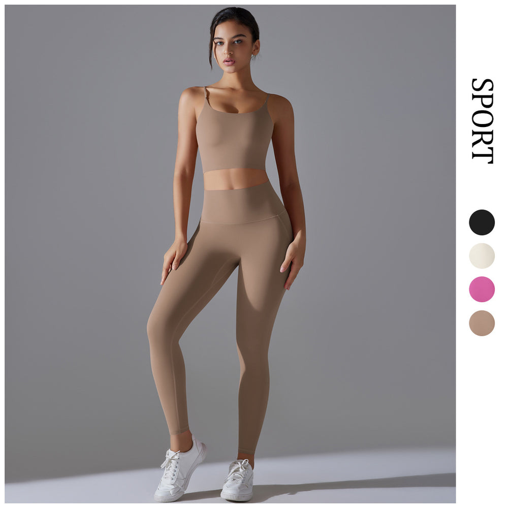 new arrivalhigh waist hip lift nude yoga wear sexy suspender back sports bra suit running fitness wear