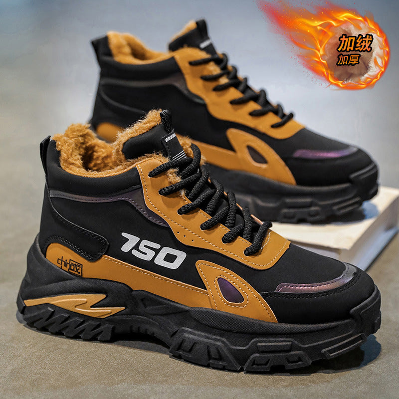 High-top men's shoes winternew arrivalfleece-linedheattechcasual sneakers non-slipbootshikingworkwear shoes men's cotton boots