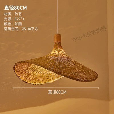 Cross-border Bamboo Chandelier New Chinese Tea Room Rattan Art South East Asia Japanese Lighting Straw Hat Light Tea House Antique Lampshade