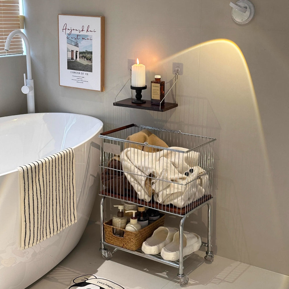 Vintage-style laundry hamper - mobile laundry basket cart - large capacity laundry basket - bathroom laundry basket organizer