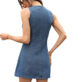 Fashion cross-border export round neck sleeveless multi-button double flap pocket pants design silmslimming look daily work clothing short denim skirt