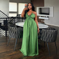 European and american cross-border african women's fashion  summer new sexy v-neck ruffle trim tie-up pleated slip dress