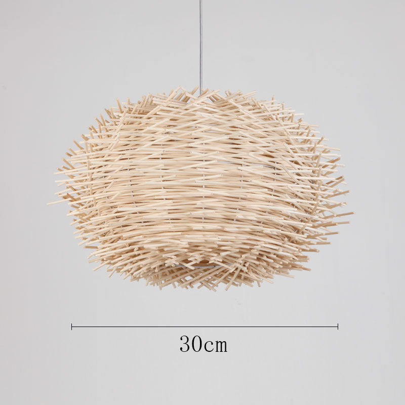 Vintage rattan straw hat chandelier rattan art round bird's nest Chinese pastoral hotel restaurant agritainment bed and breakfast straw hat lamp