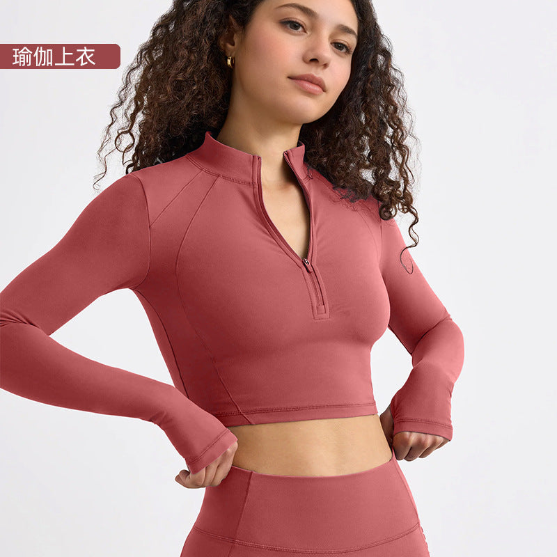 European and american style half-zip long sleeve yoga top - compression running activewear for high-intensity outdoor workouts - women's quick-dry yoga shirt
