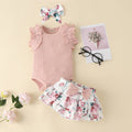 Children's summer kids khaki bag butt skirt girl vest cotton edge floral skirt bows infant short sleeve