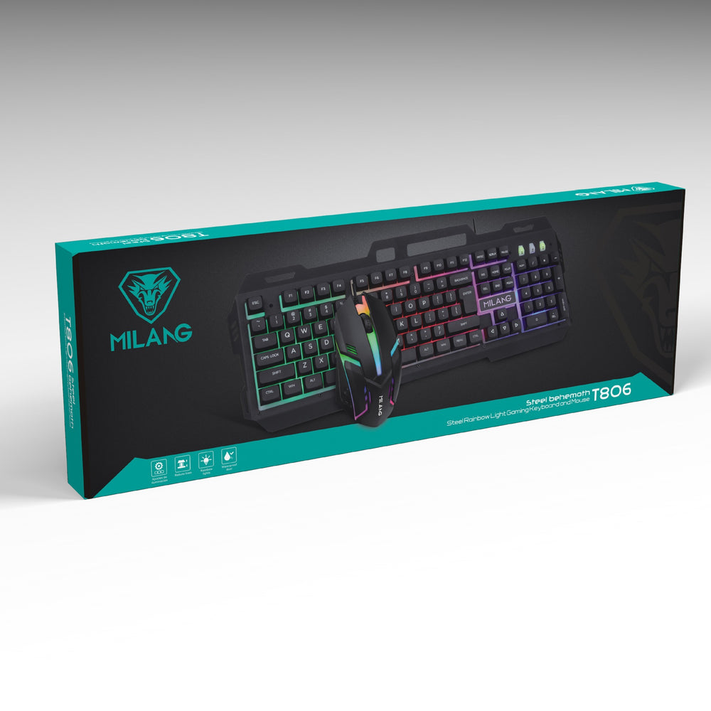 Miwolf t806 metal iron plate mechanical feel gaming keyboard and mouse combo - wired, rgb backlit, floating keycaps