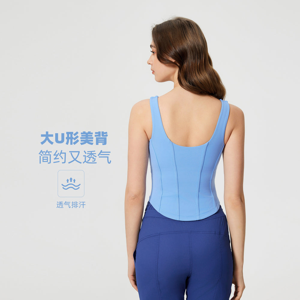 Shortsilmslimming look sports vest for women with chest pad, nude feel, comfortable back, sleeveless fitness yoga wear d25056