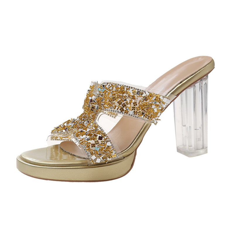 2026 summer new arrivals: plus size (us 5-11) high heel slides - crystal heel, platform, european & american fashion, single strap