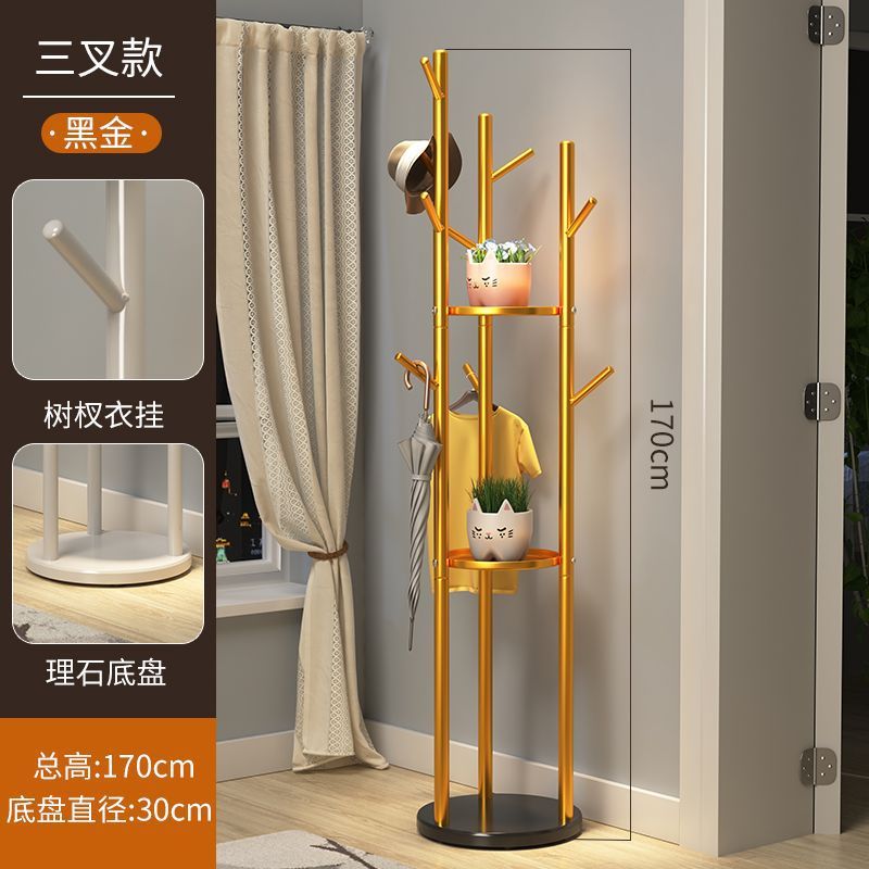Three-pole bedroom hanging clothes rack, floor-standing coat rack, accessible luxury marble iron art, does not take up space, room clothes rack