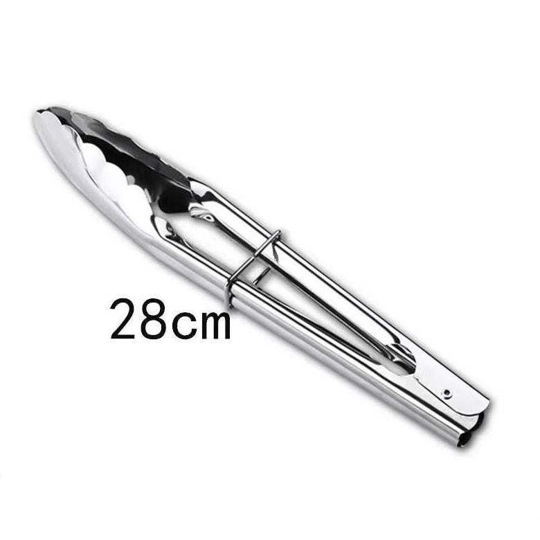Stainless steel home & outdoor food tongs - bbq tongs, buffet food tongs, kitchen bread tongs, steak tongs, red rubber grip
