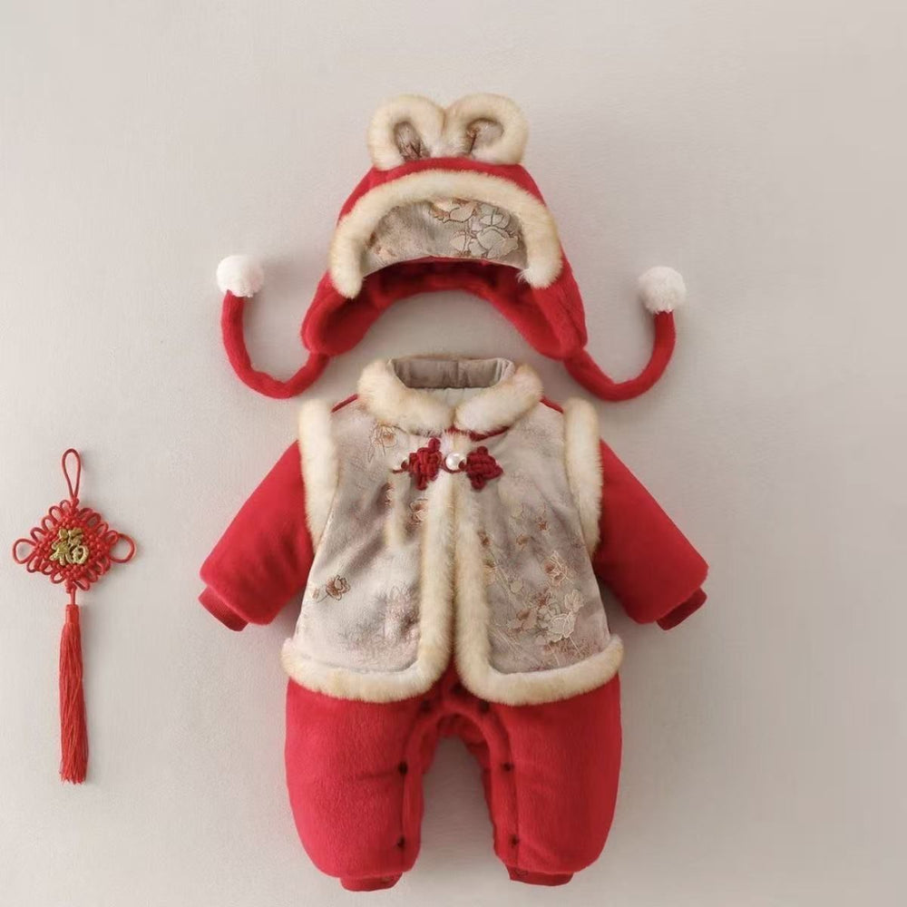 Baby new year clothes winter clothing chinese style one-piece small month-old baby girl new chinoiserie hundred days red outing climbing suit