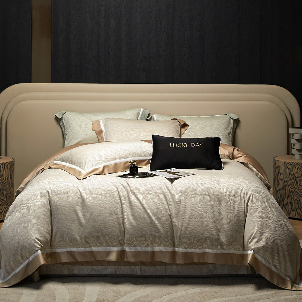 Italian luxury 120 long-staple cotton four-piece set of color-woven jacquard moisture-absorbing soft gift box packaging housewarming gift