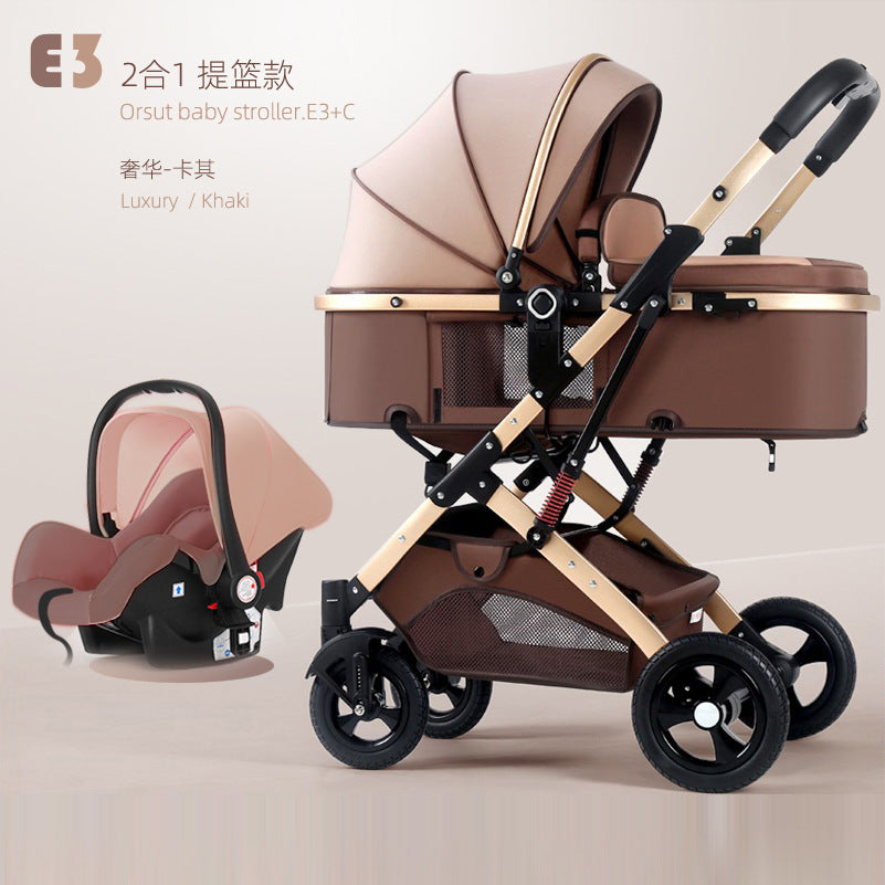 Newborn baby sleeping blue reversible, sit or lie down, high view baby stroller, foldable shock absorber stroller, two-way baby stroller