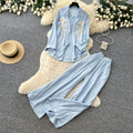 Lazy style pink embroidershirtloose pantstwo-piece set female autumlong sleevessequinwork clothingslimming lookelegantsuit