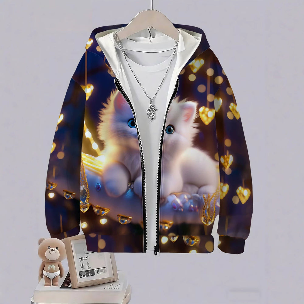 Kids' hoodie jacket, cross-border hot seller: cute cartoon print fashion zip-up hoodie for girls, dropshipping available