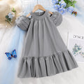 Girls' red summer dress - bubble sleeves, ruffle trim, bohemian style, off-shoulder party dress, korean style