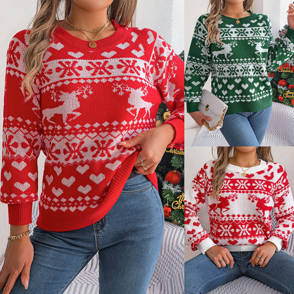 Real shot 2025 autumn and winter Christmas deer pattern long-sleeved pullover,   women's clothing