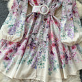 Super fairy seaside vacation v neck floral dress women's summernew arrivaltie back waist large swing pleated fairy skirt