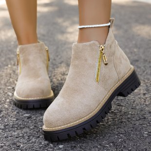 cross-border round toe side zipper martin boots ankle boots chunky heel new autumn/winter plus size women's ankle boots for export