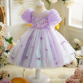 Rainbow girl's dress - new style first birthday baby dress with 3d butterfly back, bubble sleeves, and sequin detail