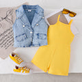Children's clothing  cross-border european and american girls denim vest + suspender jumpsuit summer