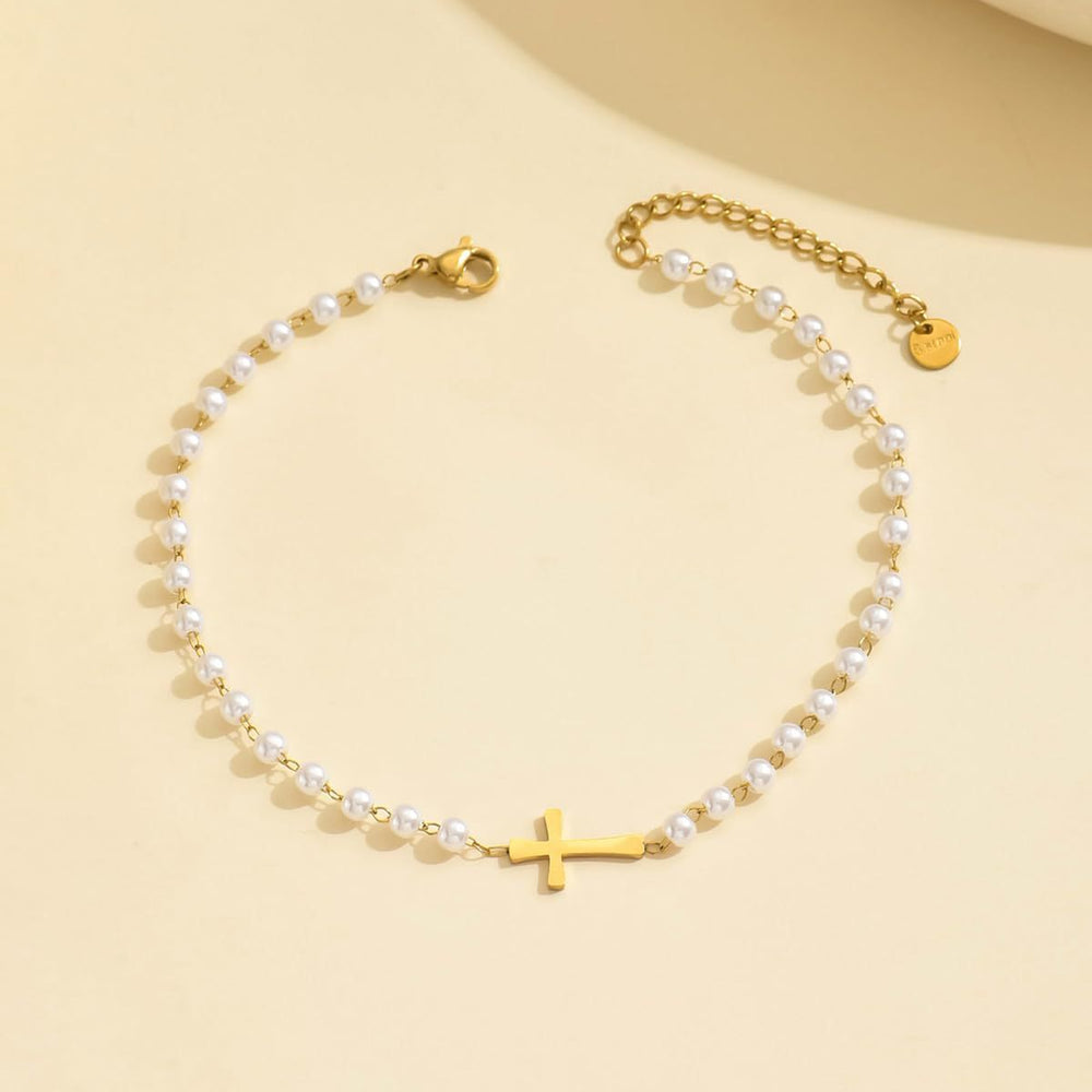 Amazon cross-border new imitation pearl cross necklace - women's elegant fashion beaded chain necklace - versatile summer accessory