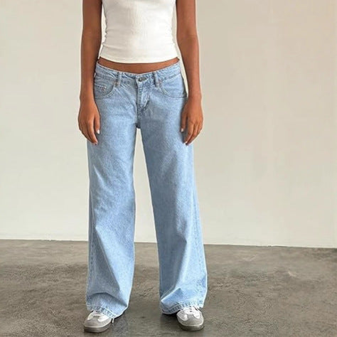 Fashionfashionjeans women's new best-selling exportstylish street low-waist wide-leg pants washed loosejeans