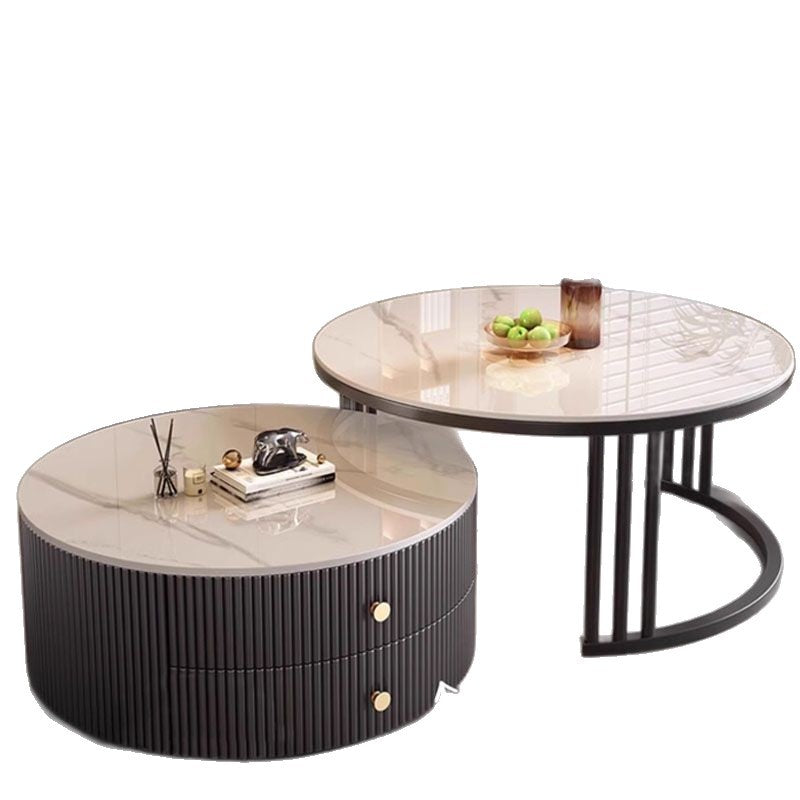 Rock slab coffee table modern casual solid wood round small apartment coffee table living room accessible luxuryfor home normcore folding marble