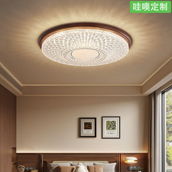 [Wow] New Chinese ceiling lamp American retro walnut study antique round solid wood room lamp