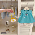 Kids forest style vest skirt two-piece setsummer travel small fresh outfit mint green tops and dot pants