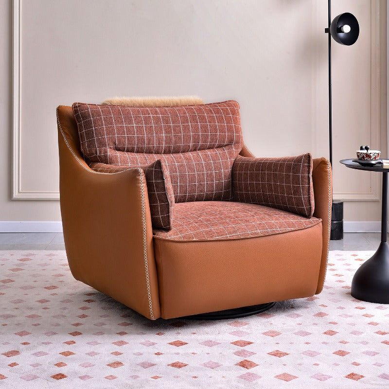 Modern minimalist single lazy sofa chair - living room, balcony, small apartment casual chair - plaid designer swivel chair