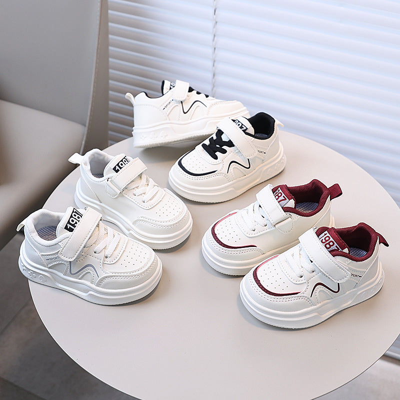 spring new children's leather panel shoes, boys' sneakers, korean style soft sole girls' white shoes, ages 1-6