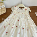 Girls' summer new cherry embroidered dress - casual, stylish, and high-quality european-inspired children's wear for baby girls