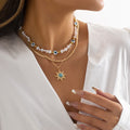 Long pearl necklace wholesale, european and american cross-border vintage eight-pointed star layered jewelry pendant, women's high-end collarbone chain