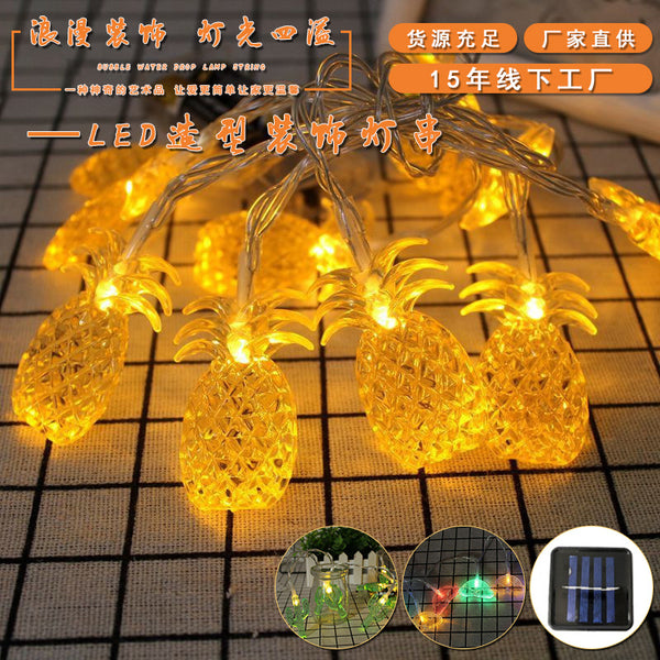 Cross-border new led solar outdoor decorative light string, pineapple cactus rainbow party courtyard decorative lights