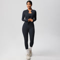 European and american new high-waisted tight-fitting pocket yoga outfit set - quick-dry brushed fabric, outdoor running fitness activewear three-piece set