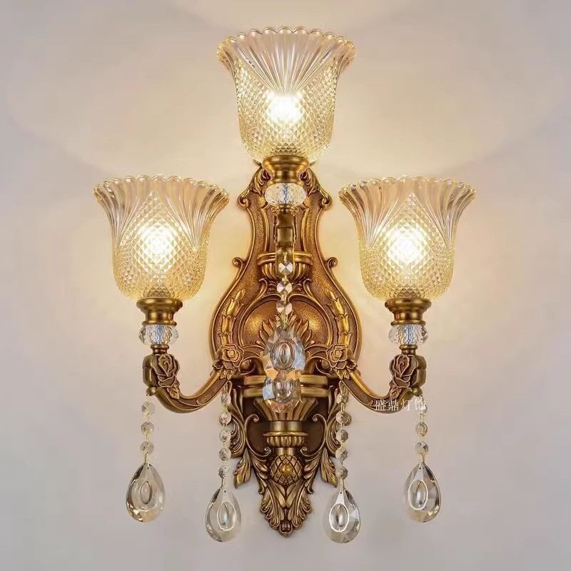 Three-head european style wall sconce - bedroom bedside lamp, wall-mounted living room background lighting, led corridor new arrival aisle fixture