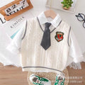 Boys' preppy sweater vest spring/autumn outfit - stylish and casual three-piece set for little gentlemen