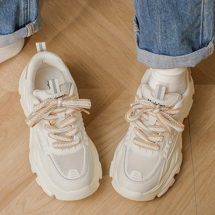 Thick sole dad shoes for women 2025new arrivalsummer mesh breathable white shoescasual sports shoes for small people heightening women's shoes