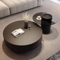 Black rock slab italian minimalist coffee table - modern simple living room home use, small to large round tea table, high-end designer style